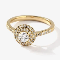 Certified (F / Si1) Womens / CT. T.W. Lab Grown White Diamond 10K Gold Round Side Stone Halo Engagement Ring