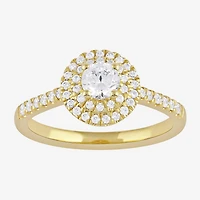 Certified (F / Si1) Womens / CT. T.W. Lab Grown White Diamond 10K Gold Round Side Stone Halo Engagement Ring