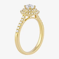 Certified (F / Si1) Womens / CT. T.W. Lab Grown White Diamond 10K Gold Round Side Stone Halo Engagement Ring