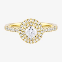 Certified (F / Si1) Womens / CT. T.W. Lab Grown White Diamond 10K Gold Round Side Stone Halo Engagement Ring
