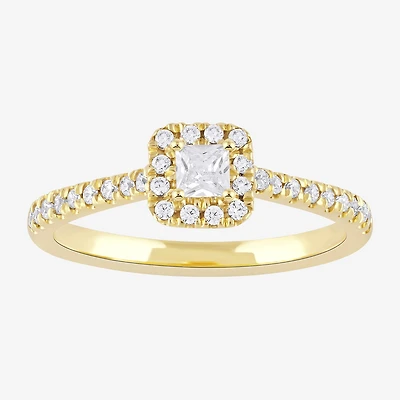 Certified (F / Si1) Womens / CT. T.W. Lab Grown White Diamond 10K Gold Cushion Side Stone Halo Engagement Ring