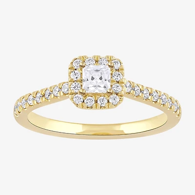 Certified (F / Si1) Womens / CT. T.W. Lab Grown White Diamond 10K Gold Cushion Side Stone Halo Engagement Ring