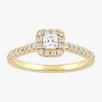 Certified (F / Si1) Womens / CT. T.W. Lab Grown White Diamond 10K Gold Cushion Side Stone Halo Engagement Ring