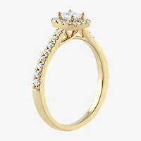 Certified (F / Si1) Womens / CT. T.W. Lab Grown White Diamond 10K Gold Cushion Side Stone Halo Engagement Ring