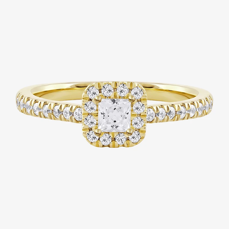 Certified (F / Si1) Womens / CT. T.W. Lab Grown White Diamond 10K Gold Cushion Side Stone Halo Engagement Ring