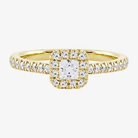 Certified (F / Si1) Womens / CT. T.W. Lab Grown White Diamond 10K Gold Cushion Side Stone Halo Engagement Ring