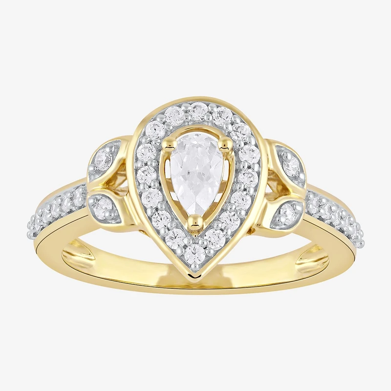 Certified (F / Si1) Womens / CT. T.W. Lab Grown White Diamond 10K Gold Pear Side Stone Halo Engagement Ring