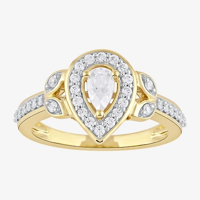 Certified (F / Si1) Womens / CT. T.W. Lab Grown White Diamond 10K Gold Pear Side Stone Halo Engagement Ring