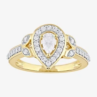 Certified (F / Si1) Womens / CT. T.W. Lab Grown White Diamond 10K Gold Pear Side Stone Halo Engagement Ring
