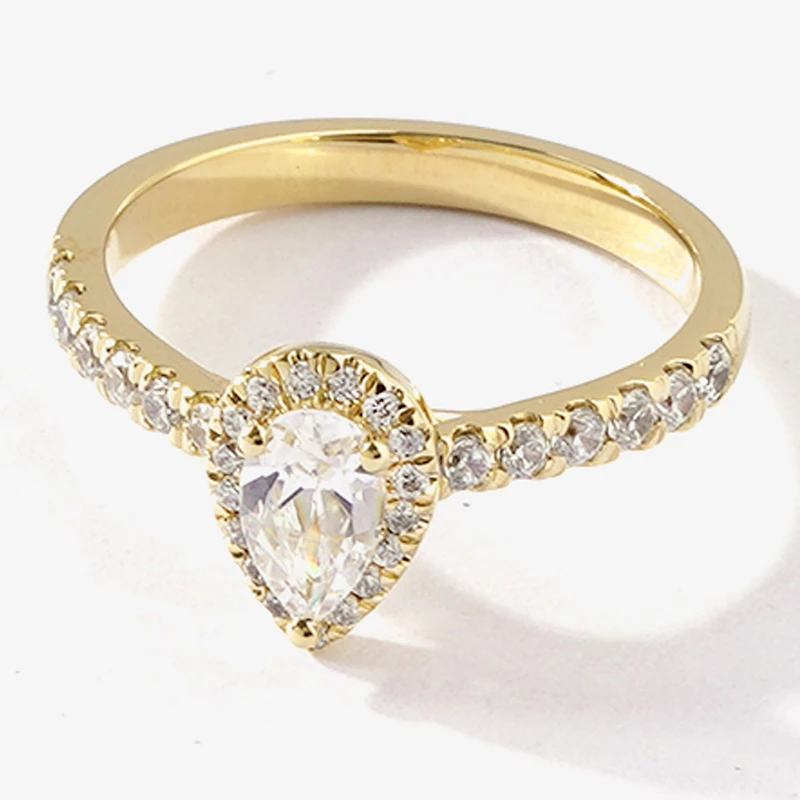 Certified (F / Si1) Womens CT. T.W. Lab Grown White Diamond 10K Gold Pear Side Stone Halo Engagement Ring