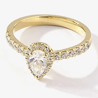 Certified (F / Si1) Womens CT. T.W. Lab Grown White Diamond 10K Gold Pear Side Stone Halo Engagement Ring