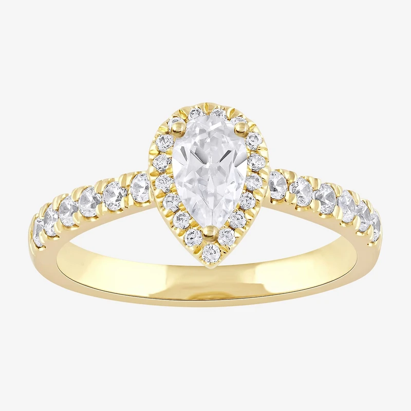 Certified (F / Si1) Womens CT. T.W. Lab Grown White Diamond 10K Gold Pear Side Stone Halo Engagement Ring