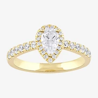 Certified (F / Si1) Womens CT. T.W. Lab Grown White Diamond 10K Gold Pear Side Stone Halo Engagement Ring
