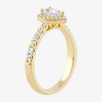Certified (F / Si1) Womens CT. T.W. Lab Grown White Diamond 10K Gold Pear Side Stone Halo Engagement Ring