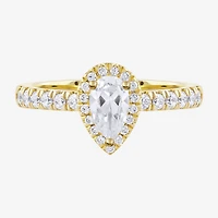 Certified (F / Si1) Womens CT. T.W. Lab Grown White Diamond 10K Gold Pear Side Stone Halo Engagement Ring