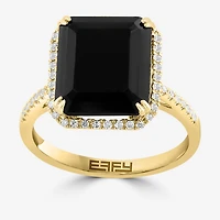 Effy Final Call Womens Diamond Accent Genuine Black Onyx 14K Gold Round Cocktail Ring