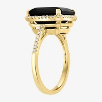Effy Final Call Womens Diamond Accent Genuine Black Onyx 14K Gold Round Cocktail Ring