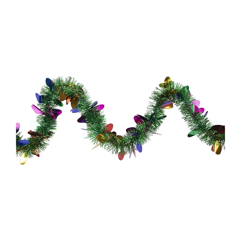 50' x 2'' Green and Multi-Color Christmas Light Bulb Wrapped Tinsel Garland - Unlit