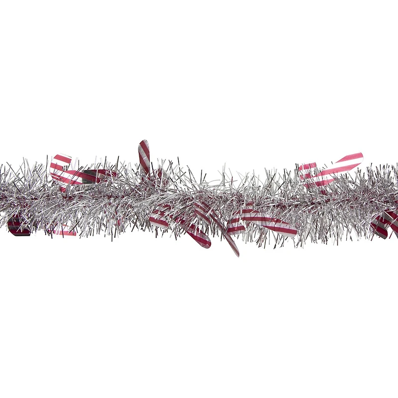 50' x 3'' Silver Christmas Candy Cane Wrapped Tinsel Garland - Unlit