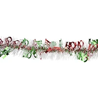 50' x 2.5'' White  Red and Green Christmas HO HO HO Wrapped Tinsel Garland - Unlit