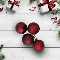 12ct Burgundy Shatterproof 4-Finish Christmas Ball Ornaments 3.25'' (80mm)