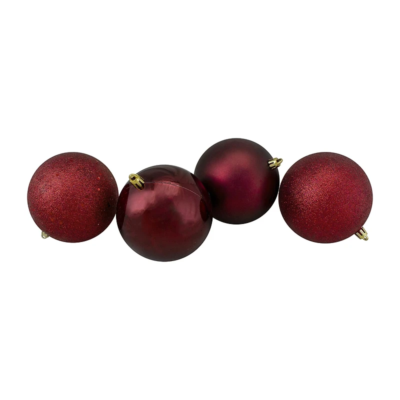 12ct Burgundy Shatterproof 4-Finish Christmas Ball Ornaments 3.25'' (80mm)