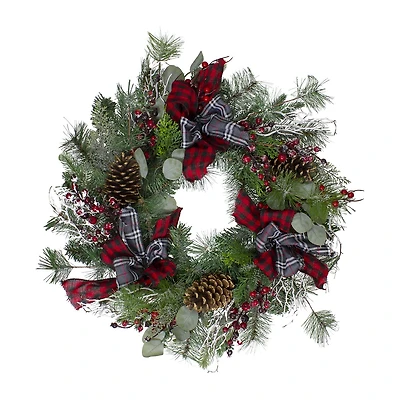 Dual Plaid and Berries Artificial Christmas Wreath - 24-Inch  Unlit