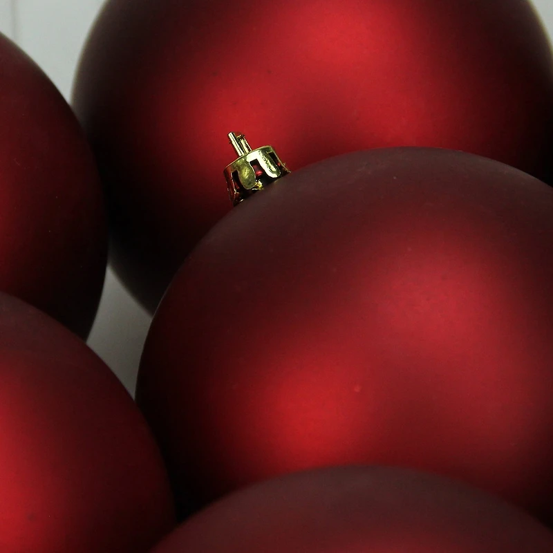 12ct Red Hot Shatterproof Matte Christmas Ball Ornaments 4'' (100mm)