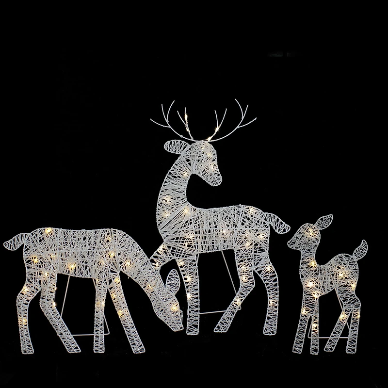 Set of 3 LED Lighted White Reindeer Family Outdoor Christmas Decorations 29"