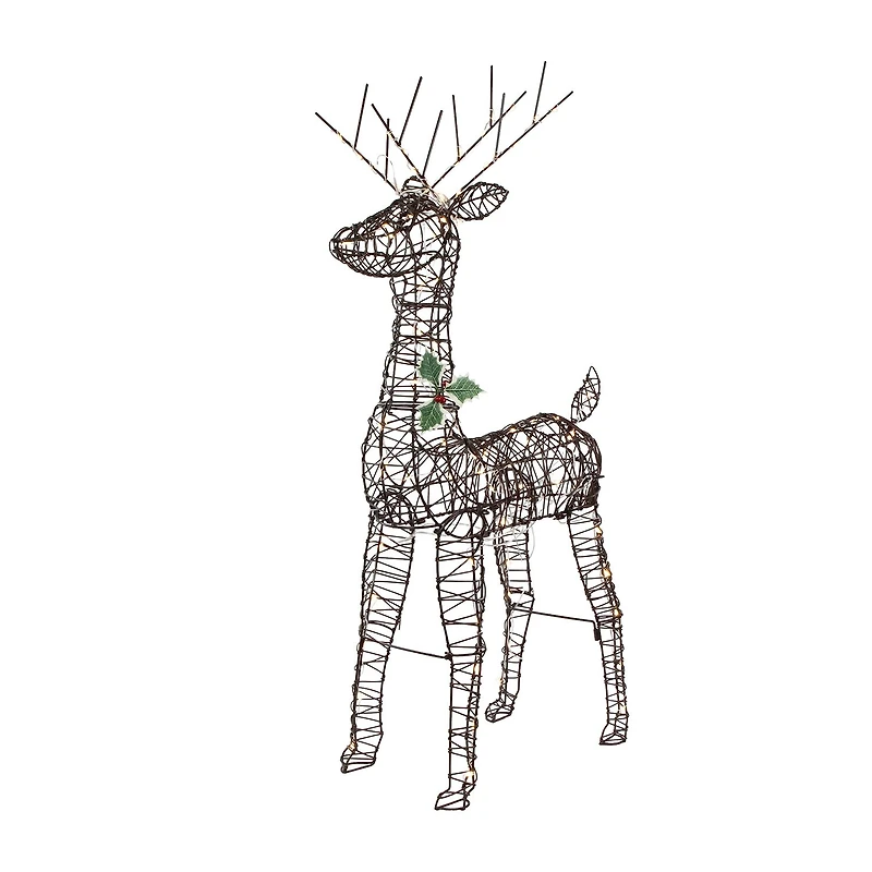 45.5'' LED Lighted Rattan Deer Outdoor Christmas Decoration