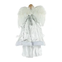 18'' Lighted White and Silver Angel in a Dress Christmas Tree Topper - Warm White Lights