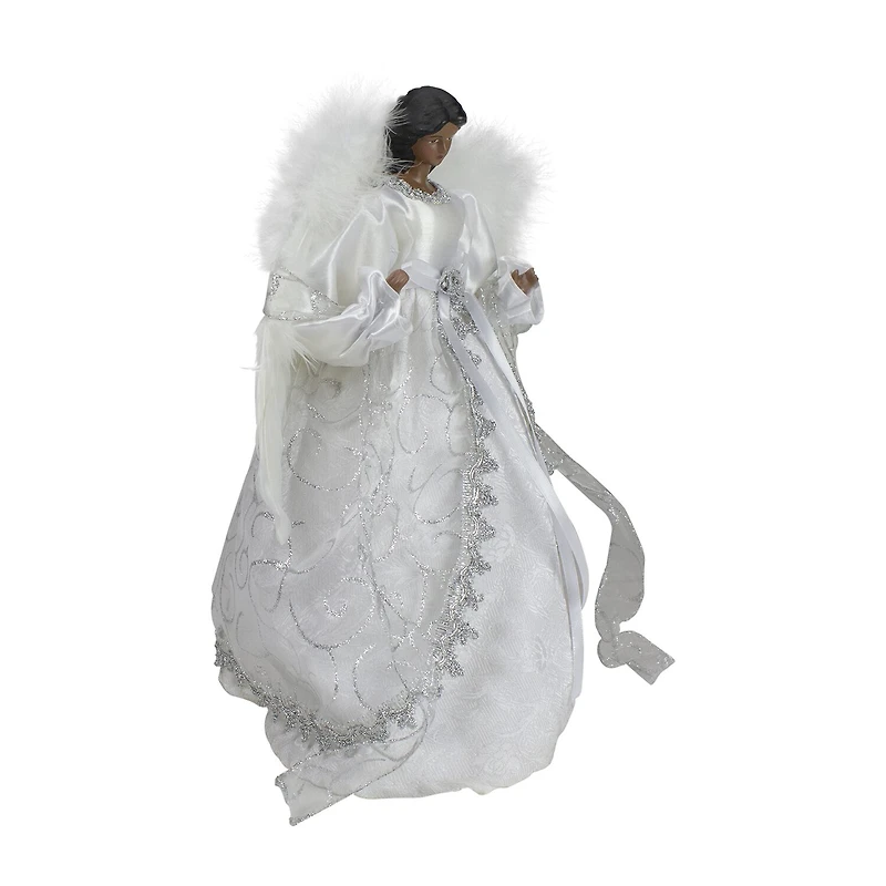 14'' African American Silver and White Angel Christmas Tree Topper Unlit