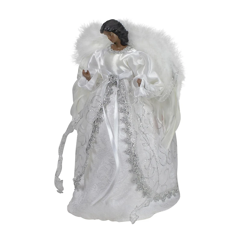 14'' African American Silver and White Angel Christmas Tree Topper Unlit