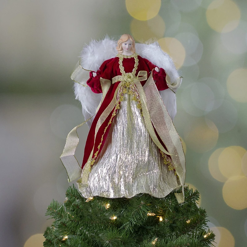 14'' Red and Gold Traditional Angel Christmas Tree Topper - Unlit