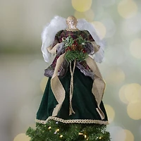 18'' Red and Green Angel in a Dress Christmas Tree Topper Accented with Holly Berries - Unlit