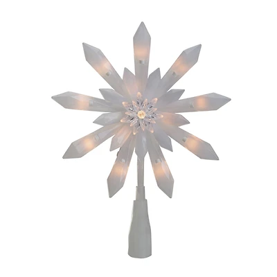 9-Inch Lighted White Snowflake Christmas Tree Topper - Clear Lights