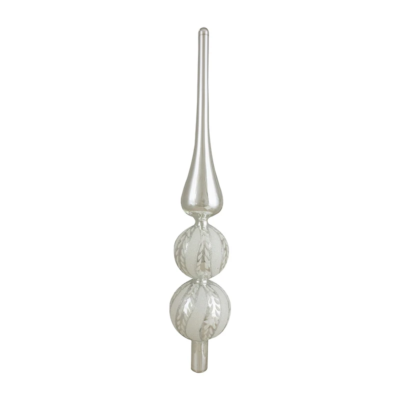 14.75'' Silver and White Glitter Glass Finial Christmas Tree Topper