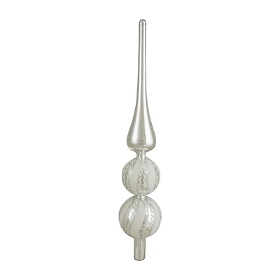 14.75'' Silver and White Glitter Glass Finial Christmas Tree Topper