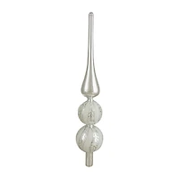 14.75'' Silver and White Glitter Glass Finial Christmas Tree Topper