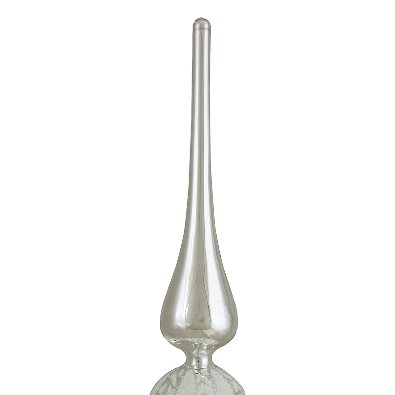 14.75'' Silver and White Glitter Glass Finial Christmas Tree Topper