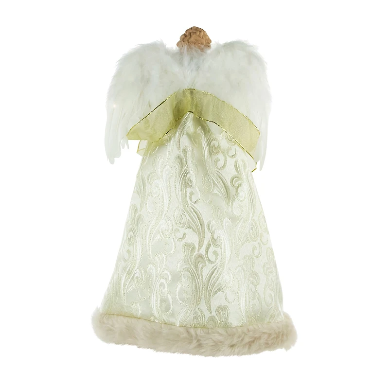 18'' Lighted White and Gold Angel in a Dress Christmas Tree Topper - Warm White Lights