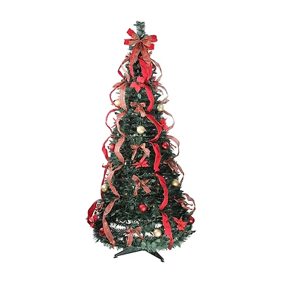 6' Pre-Lit Red Plaid Pre-Decorated Pop-Up Artificial Christmas Tree Multicolor Lights