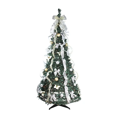 6' Pre-Lit Silver and Gold Pre-Decorated Pop-Up Artificial Christmas Tree Clear Lights