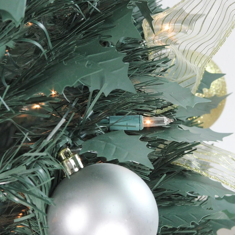 6' Pre-Lit Silver and Gold Pre-Decorated Pop-Up Artificial Christmas Tree Clear Lights