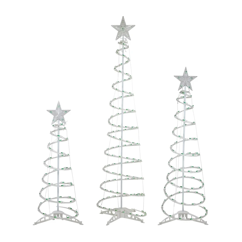 Set of 3 Green Lighted Spiral Christmas Trees 3' 4' and 6'