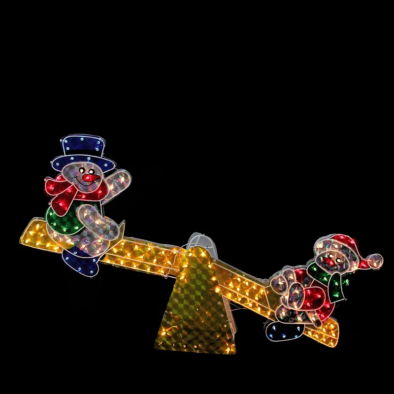 48'' Yellow and Red Pre-Lit Holographic Snowmen on See Saw Outdoor Christmas Decor