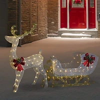 48'' LED Lighted Glitter Reindeer with Sleigh Outdoor Christmas Decoration