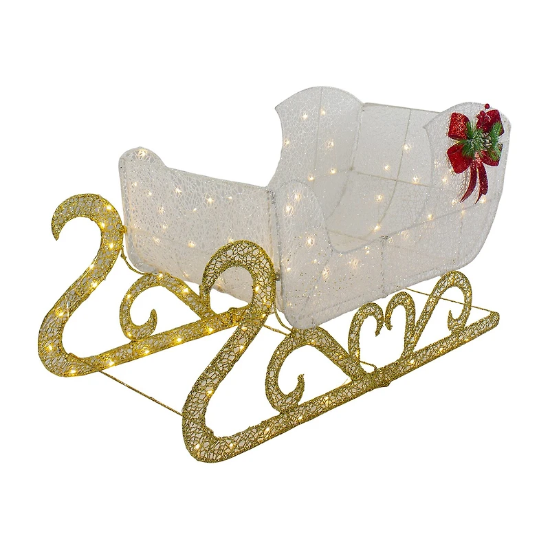 48'' LED Lighted Glitter Reindeer with Sleigh Outdoor Christmas Decoration