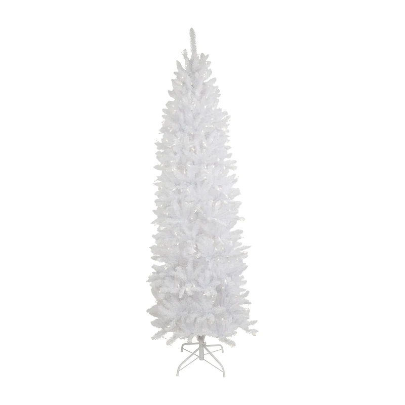 7.5' Pre-Lit Rapids White Pine Pencil Artificial Christmas Tree Clear Lights