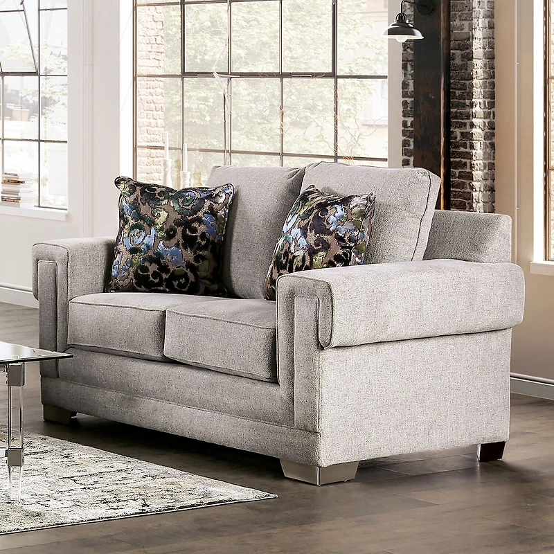 Furniture of America™ Living Room Collection Track-Arm Upholstered Loveseat